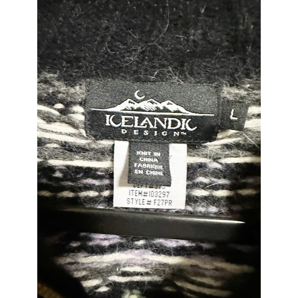 Icelandic Design Vintage Wool Angora Knit Cardigan Zip Up Fair Isle Floral Large - Picture 5 of 5